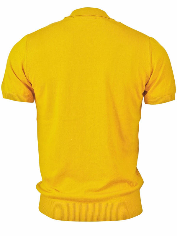 Mustard Yellow Textured Knit Retro Polo Top