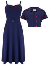 Two Piece Vintage Style Navy & Red Dress & Bolero Set