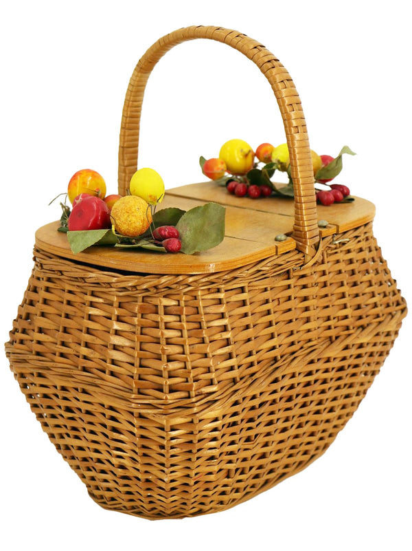 Vintage Wicker Fruity Grocery Basket Bag