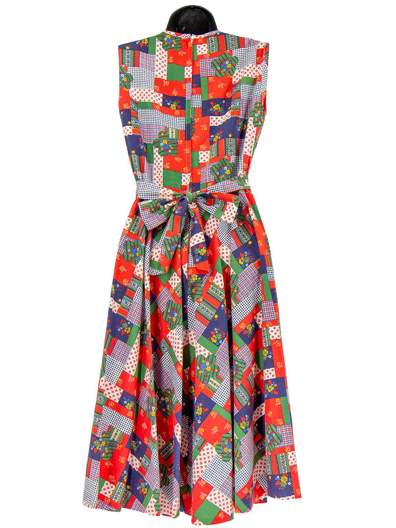 1970s Vintage Patchwork Print Cotton Day Dress