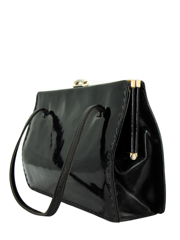 Vintage 1950s Ackery Black Patent Leather Frame Bag