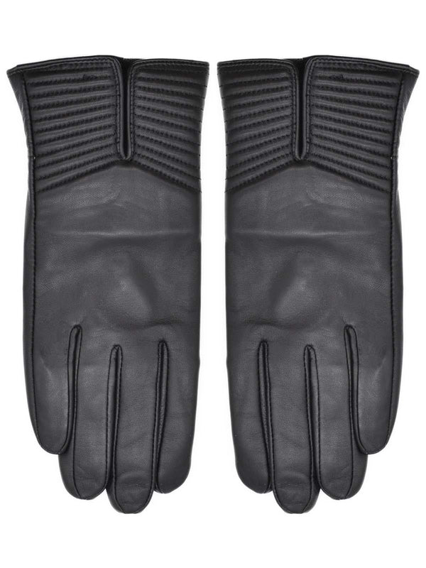 Ribbed Leather Black Vintage Style Gloves