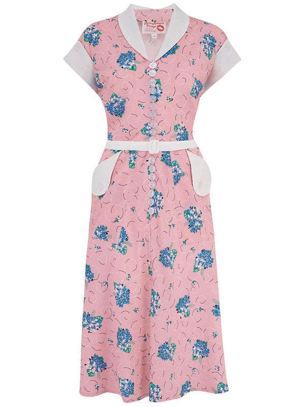 Pink Floral Bouquet Vintage Style Buttoned Dress