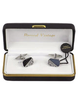 Vintage Look Engraved Corner Rhodium Cufflinks