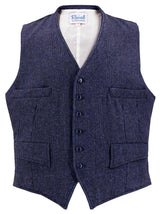 1940s Vintage Granville Herringbone Wool Waistcoat in Navy Blue