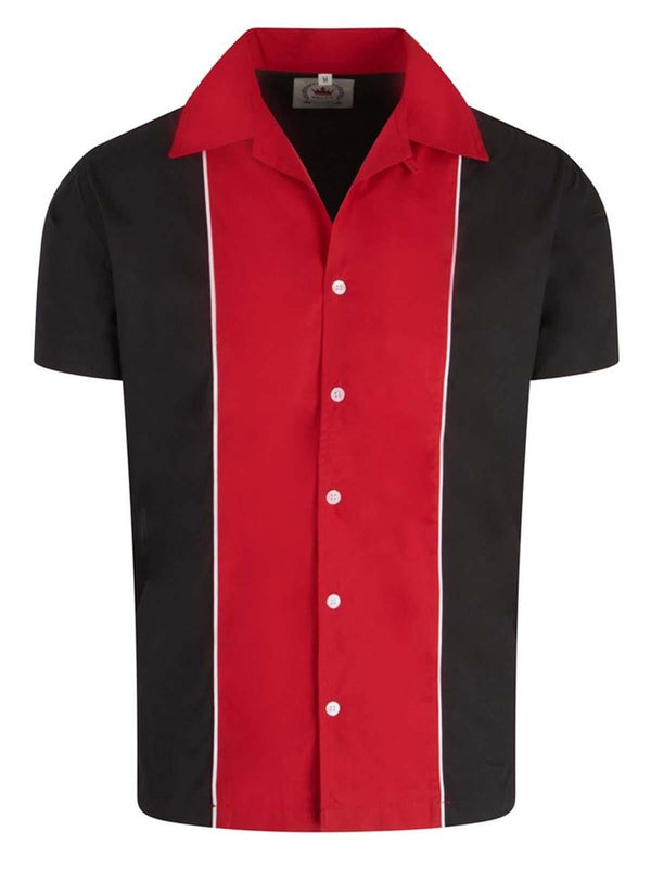 Black & Red Stripe 1950s Style Bowling Shirt