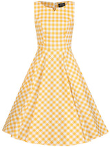 Yellow & White Check Vintage Style Gingham Swing Dress