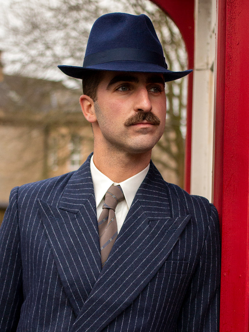 Navy Blue Vintage 1940s Style Wool Fedora