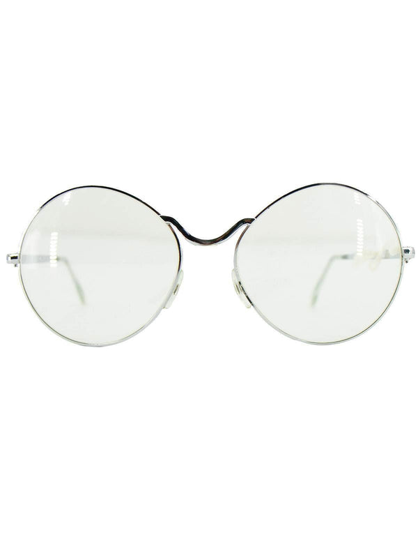 Vintage Oversize Pilkington 70s Silver Round Clear Lens Glasses