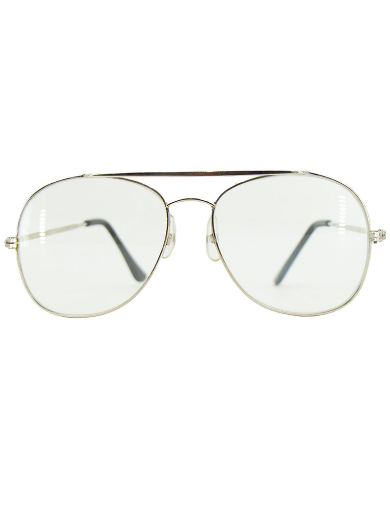 Original Vintage 1970s Pilkington Silver Frame Aviator Clear Lens Glasses