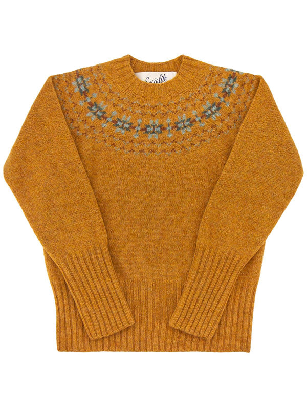 Fairisle 40s Style Pure Scottish Wool Jumper in Cumin Orange