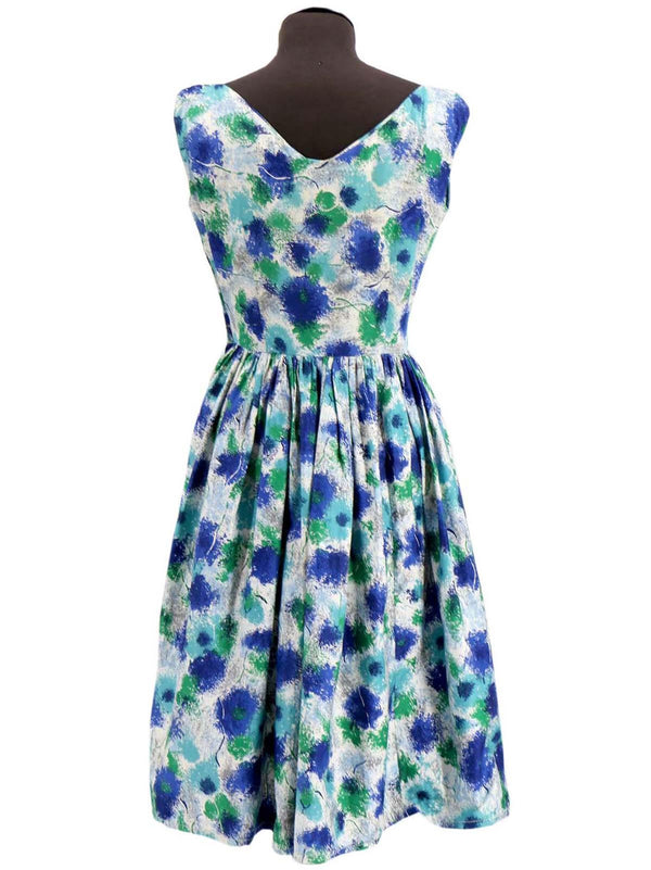 1950s Vintage Blue Scatter Floral Print Dress