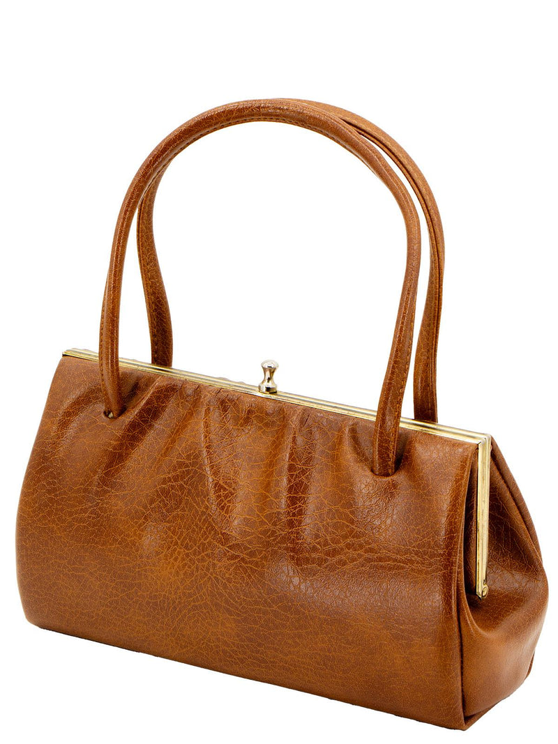 Mid Century Frame Handbag Brown With Gather Detail