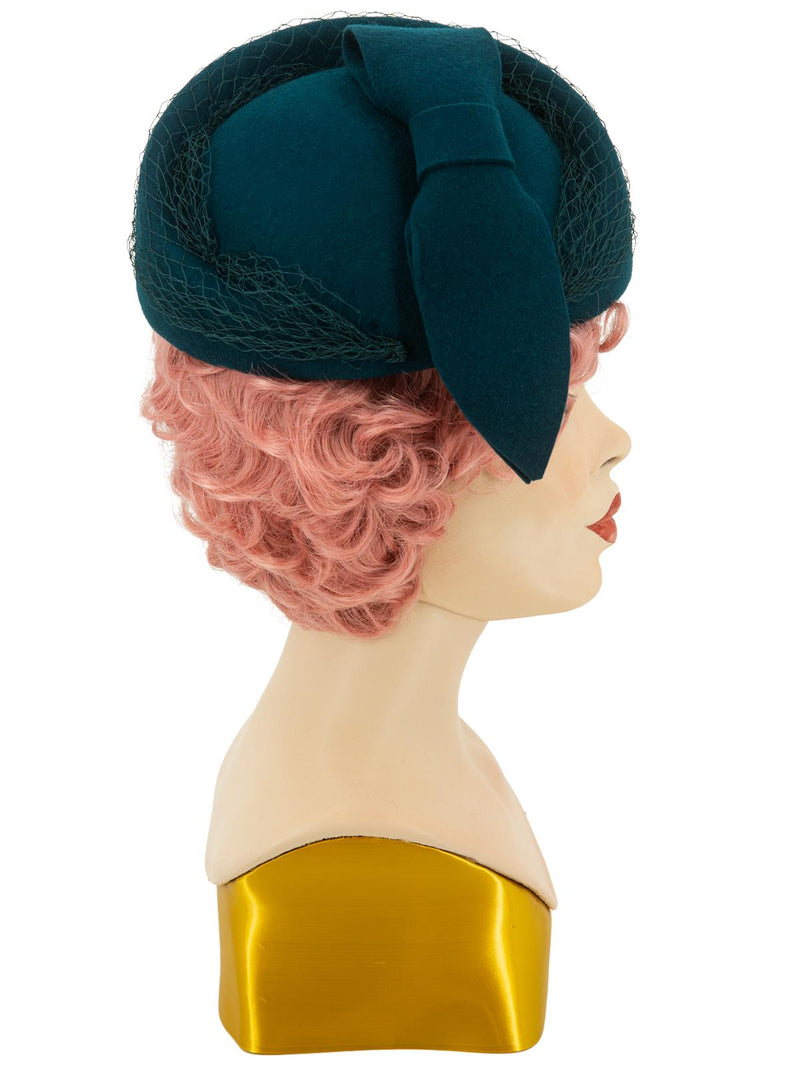 1940s Style Teal Loop Decor Pillbox Hat