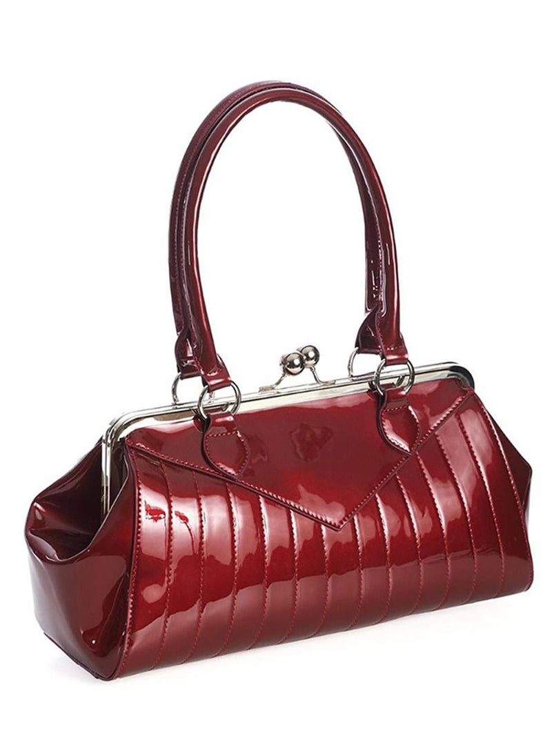 Vintage Style Dark Red Metallic Topstitched Handbag