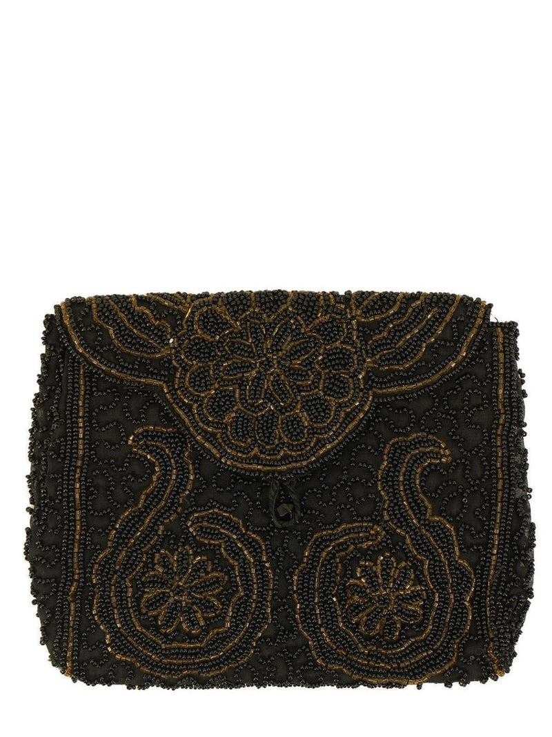 Vintage 1930s Beaded Black Fabric Purse