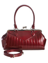 Vintage Style Dark Red Metallic Topstitched Handbag