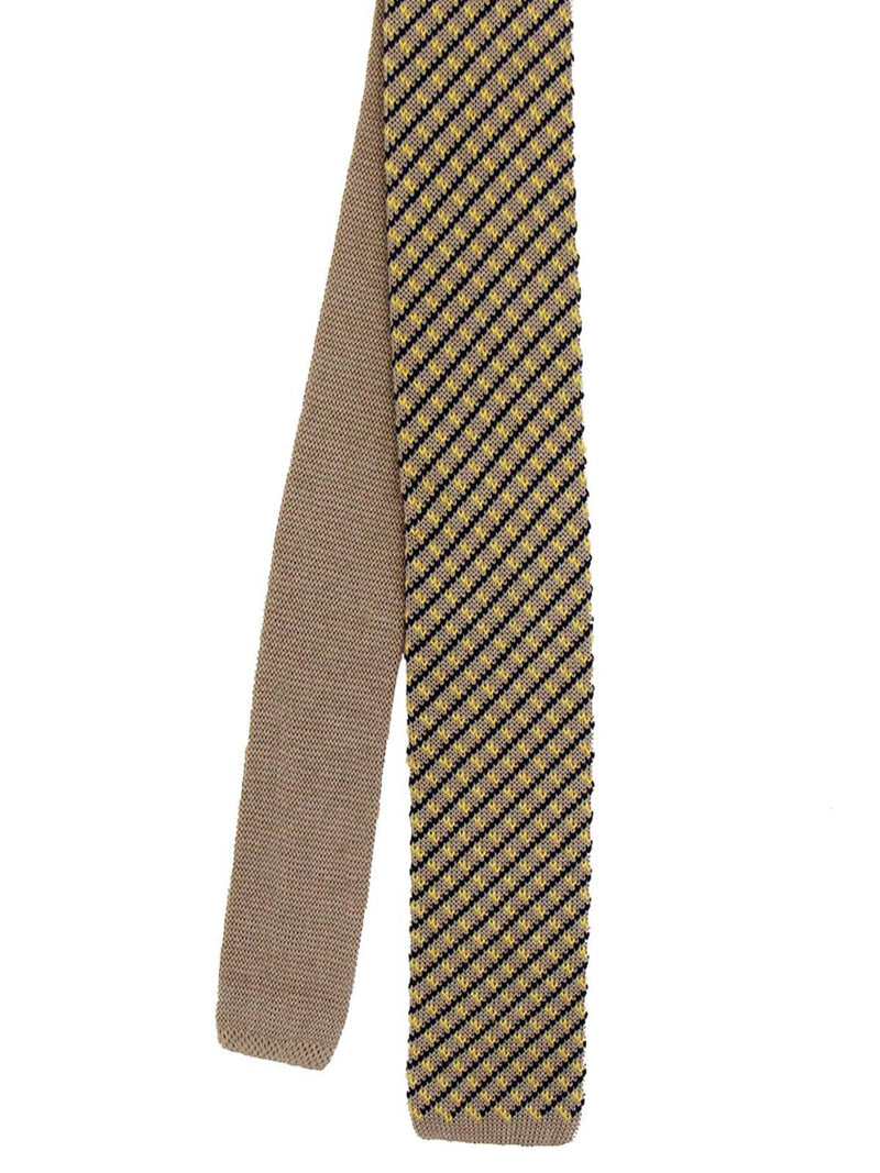 1960s Style Beige Check Knitted Silk Slim Tie