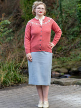 1940s Style Pure Wool Fairisle Cardigan in Rosebud Pink