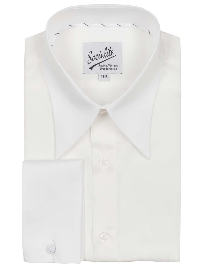 Pearl White Deluxe 1940s Vintage Style Spearpoint Collar Shirt