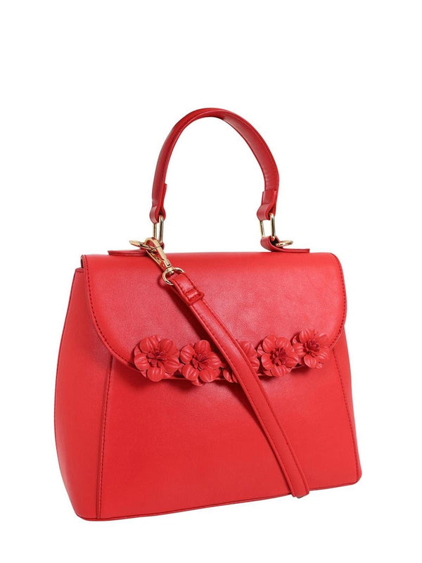 Red Hibiscus Trim Vintage Style Floral Handbag