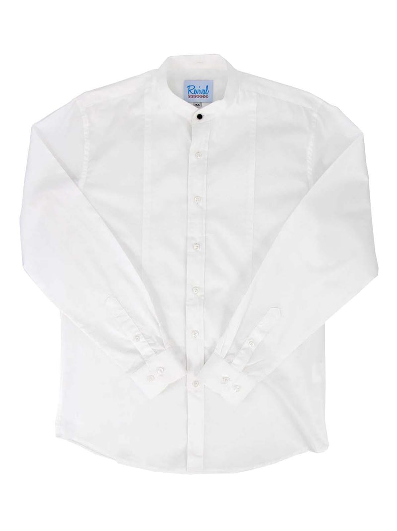 White 1940s Vintage Look Collarless Grandad Shirt