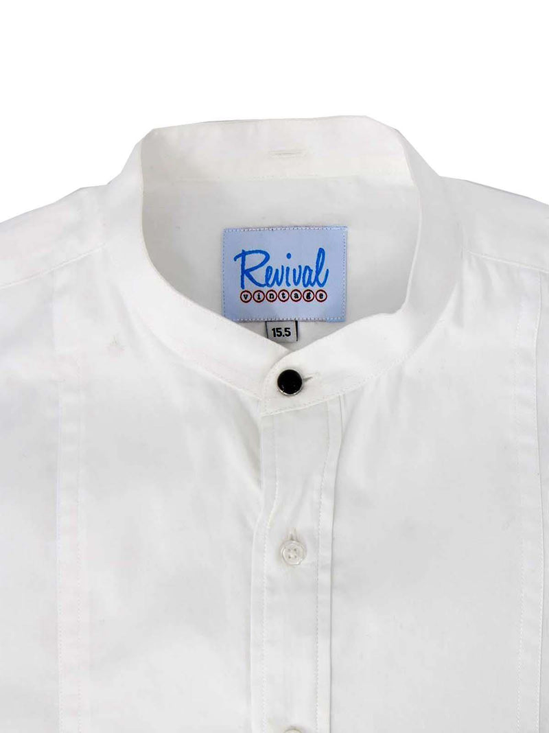 White 1940s Vintage Look Collarless Grandad Shirt