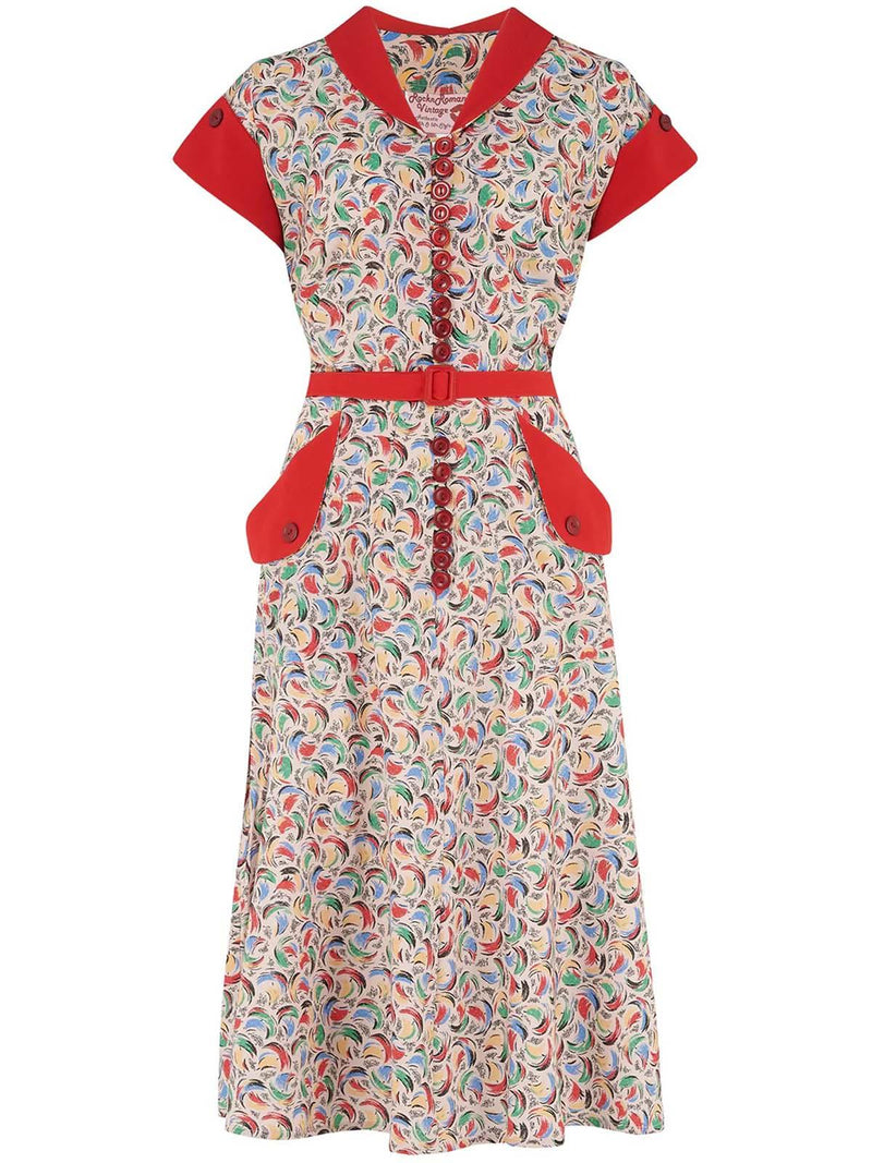 Vintage 1950s Style Colourful Buttoned Day Dress