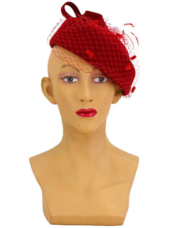 Red Vintage Style Loop Bow Pillbox Hat