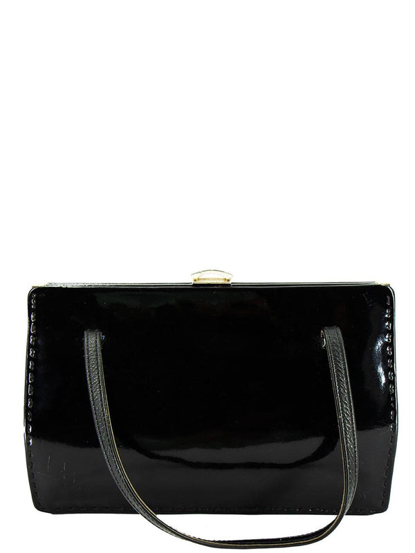 Vintage 1950s Ackery Black Patent Leather Frame Bag