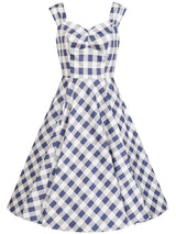 Blue & White Check Vintage Style Gingham Swing Dress