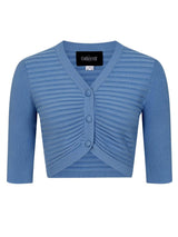 Vintage Style Blue Ribbed Cropped Cardigan