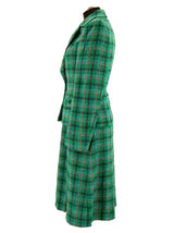 1960s Vintage Green Check Dress Suit Plain Bodice