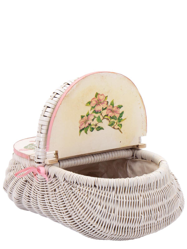 White Wicker Basket With Rose Decoupage Lid