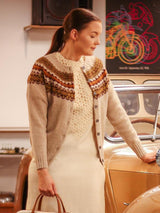 1940s Style Pure Wool Fairisle Cardigan in Ramble Beige