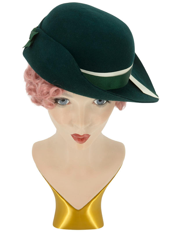 Hand Crafted Green 1940s Vintage Style Tilt Hat