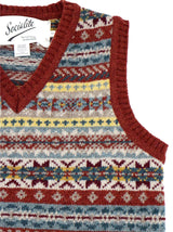 Forties Vintage Scottish Wool Fairisle Tank Top in Cardinal Red