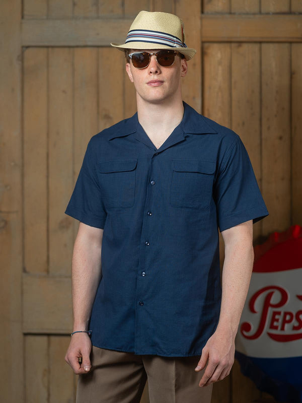 Vintage Style Cotton Leisure Shirt - Dark Blue