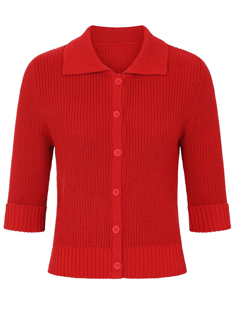 Vintage Style Cherry Red Cotton Cardigan