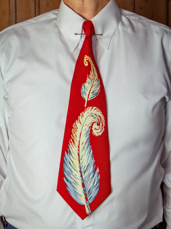 Vintage Style Premium Silk Swing Tie - Red Feather