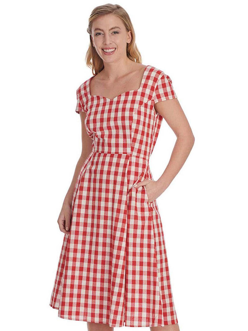 Vintage 50s Style Red Gingham Sweetheart Dress