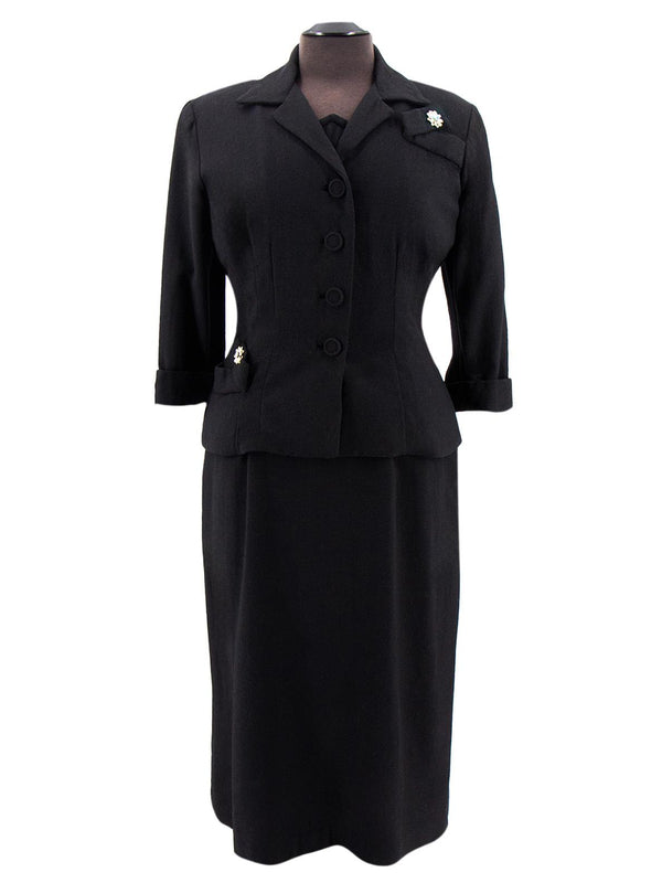 1940s Original Vintage Black Wool Dress Suit