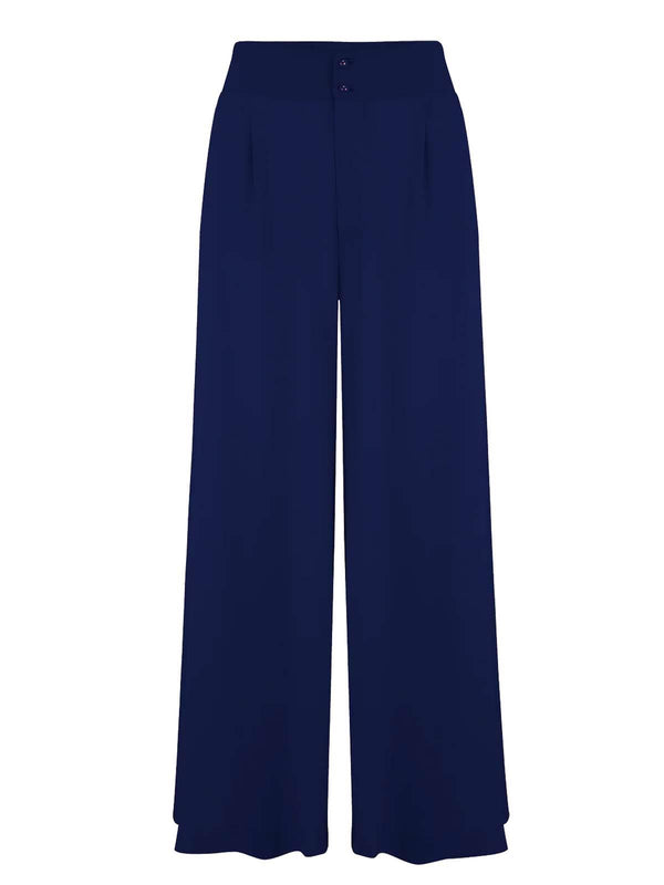 Vintage Look Wide Leg Trousers - Blue