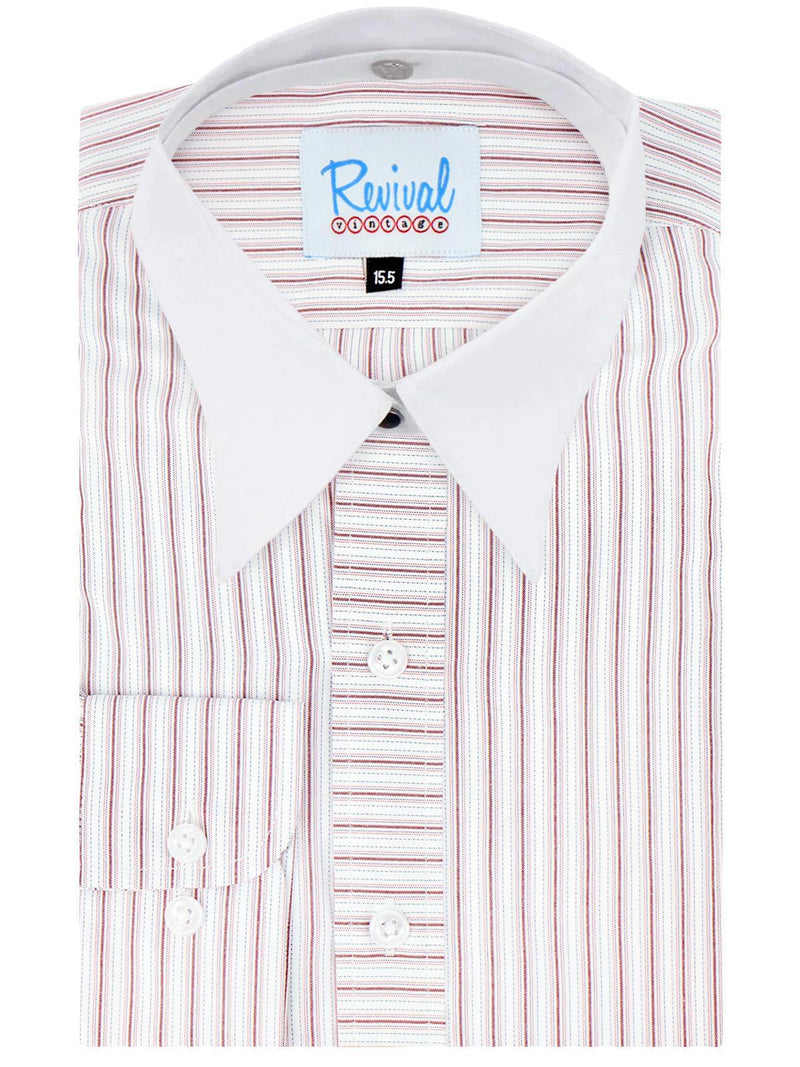 White Detachable Spearpoint Shirt - Red Orton Stripe