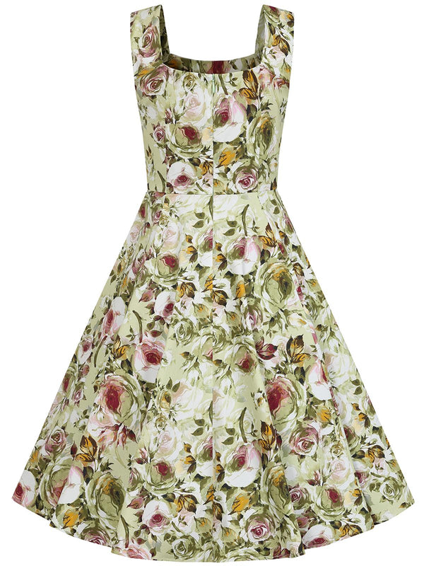 Floral Rose Print Vintage Style Swing Dress