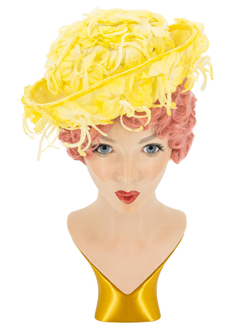 Lemon Yellow 1960s Floral Net Hat