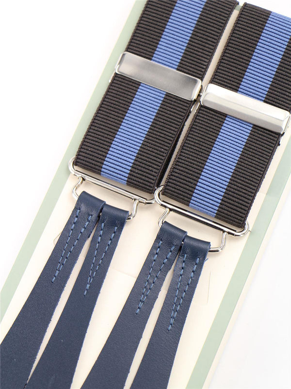 Navy & Blue Stripe 1940s Style Braces with Blue Leather Loops