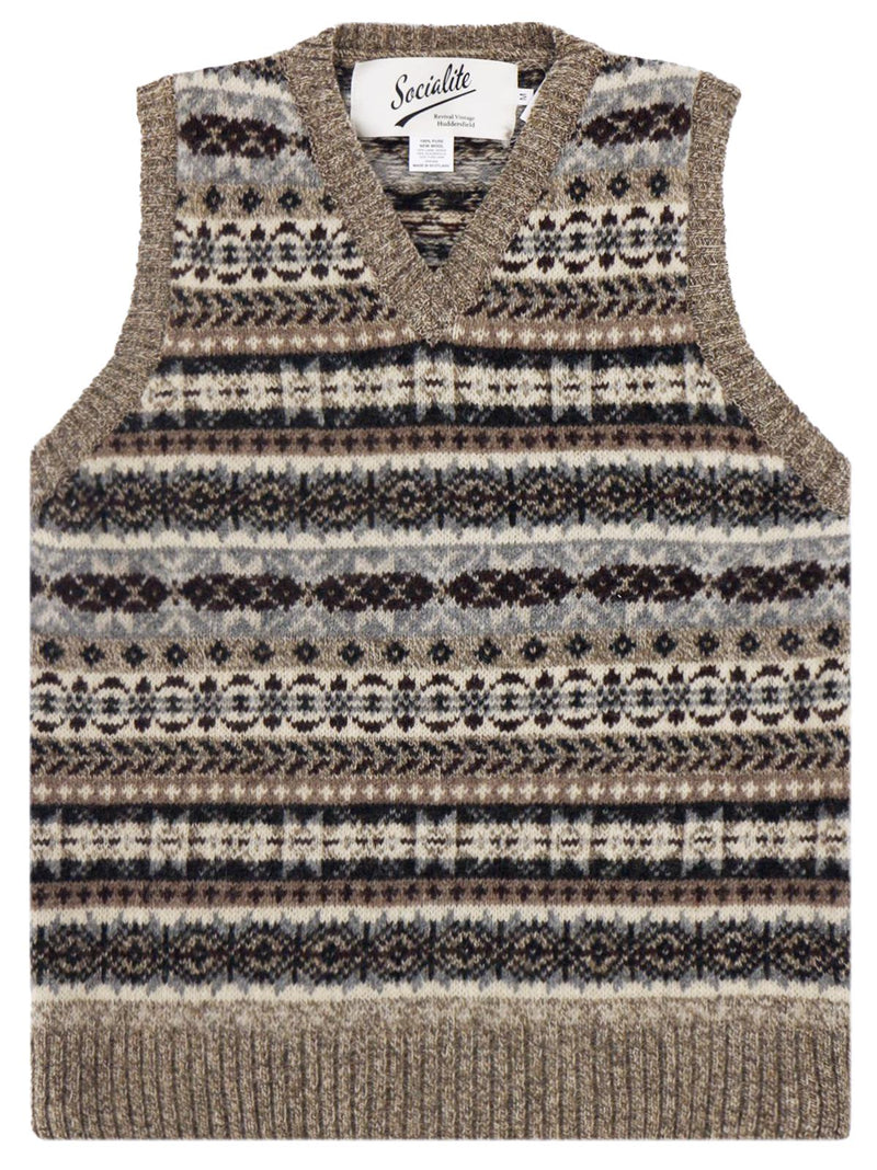 Scottish Wool Fairisle Tank Top in Mushroom Grey