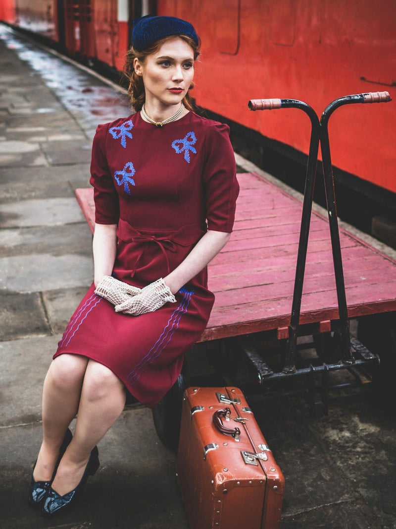 1940s Vintage Beau Belle Embroidered Dress in Red