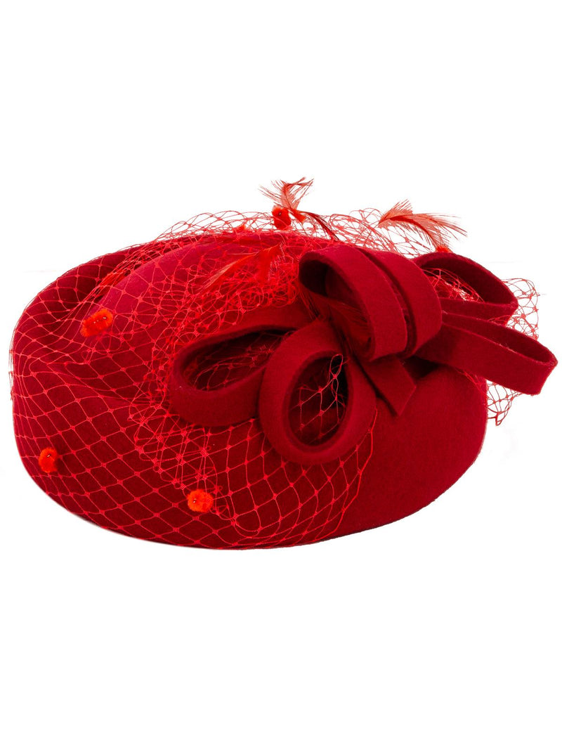 Red Vintage Style Loop Bow Pillbox Hat